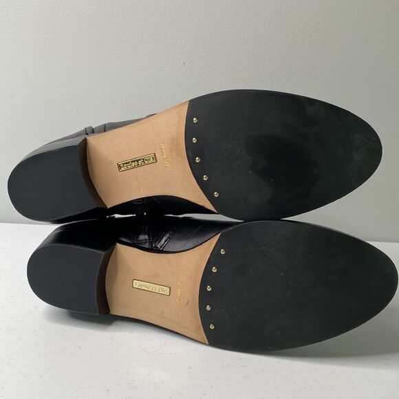 Louise et Cie Black Leather Zora Ankle Booties Low Stack Heel Almond Toe Buckle - Picture 7 of 16